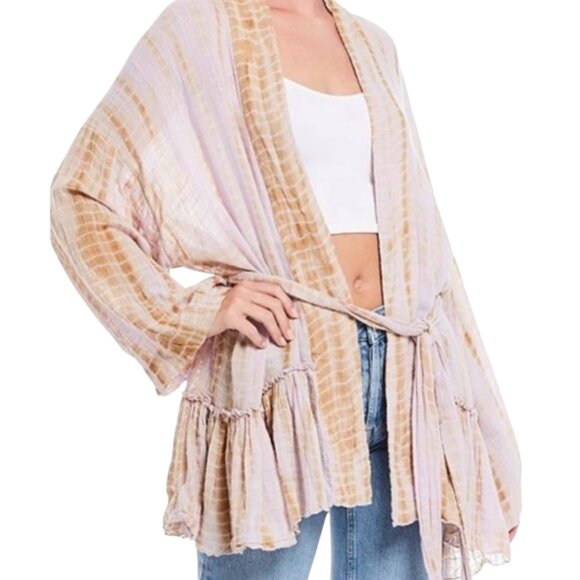 Free People Sasha Kimono Belted Gauzy Top, Lavender Tan, XS/S - Picture 1 of 13